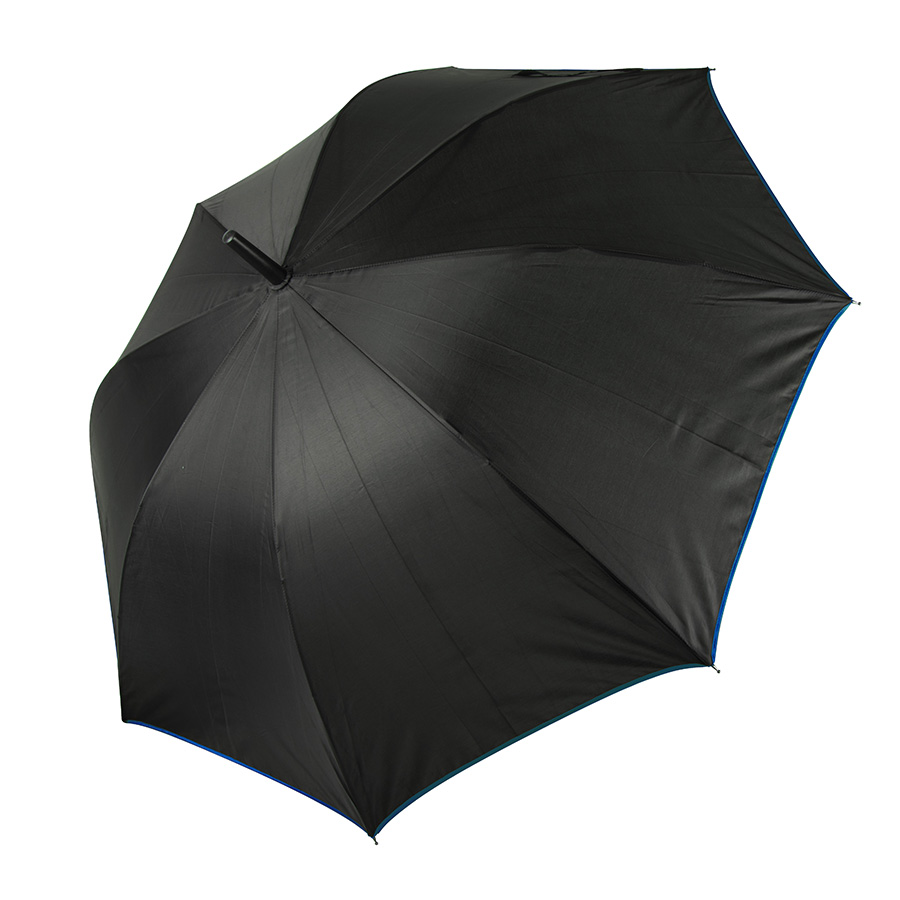 Зонт-трость "Back to black", полуавтомат, 100% полиэстер, черный с синим