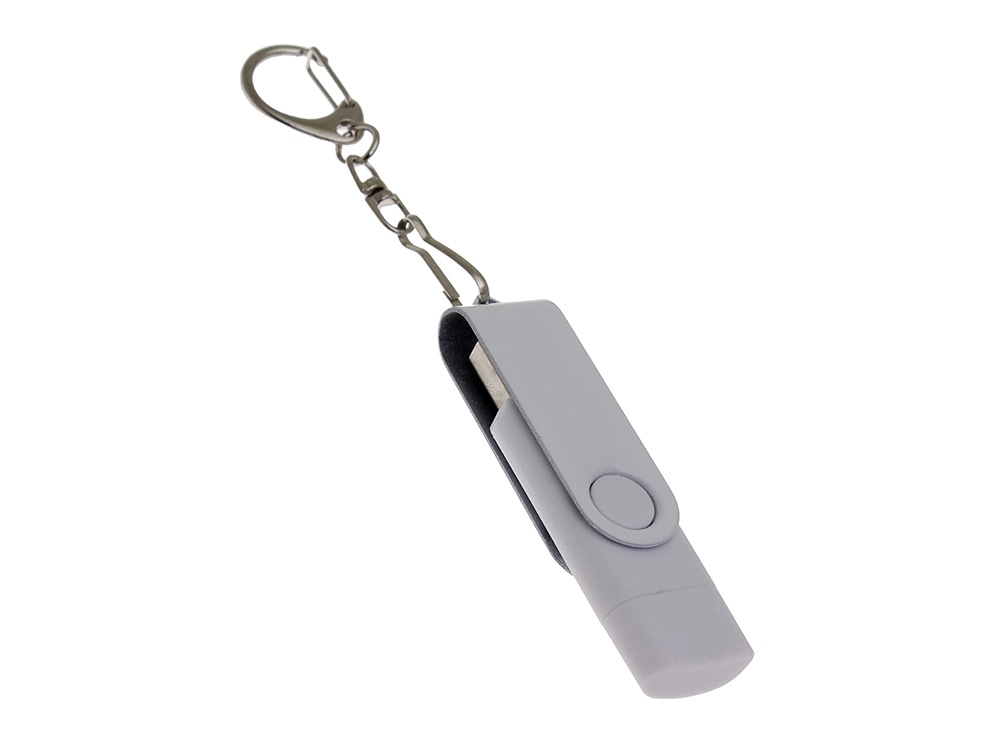 USB 2.0- флешка на 16 Гб с поворотным механизмом и дополнительным разъемом Type-C