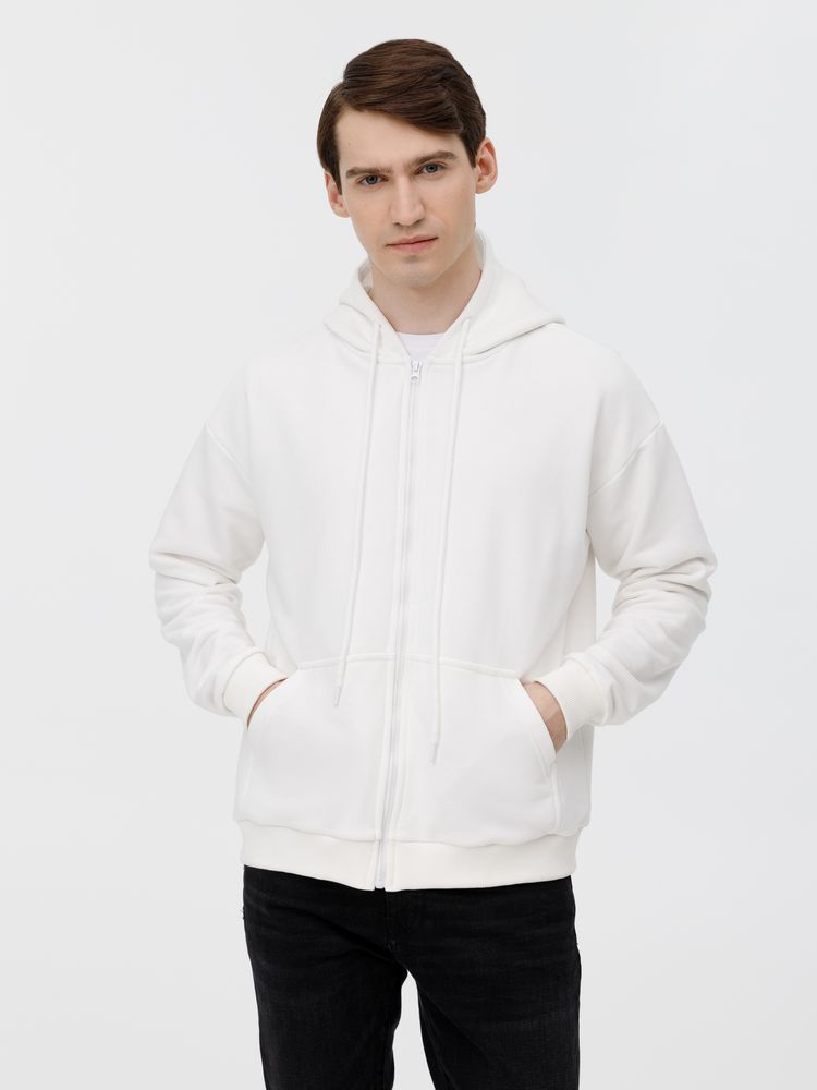Толстовка унисекс оверсайз на молнии Zippy Terry, белая Толстовка унисекс оверсайз на молнии Zippy Terry, белая