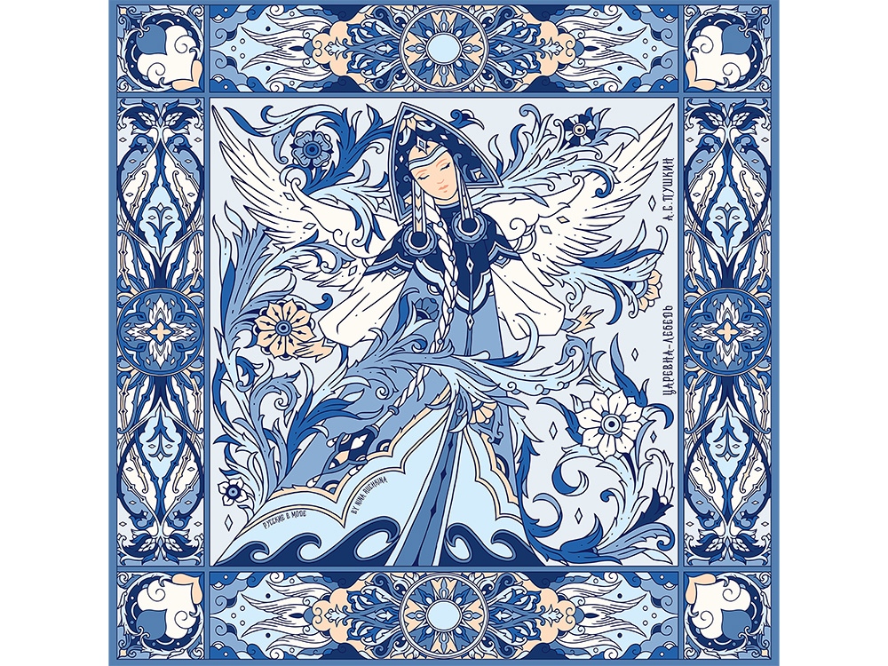 Платок Царевна-Лебедь 100% шелк