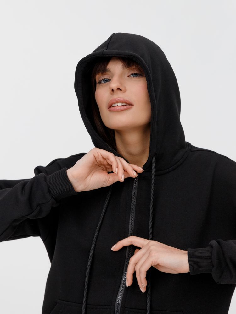 Толстовка унисекс оверсайз на молнии Zippy Terry, черная Толстовка унисекс оверсайз на молнии Zippy Terry, черная