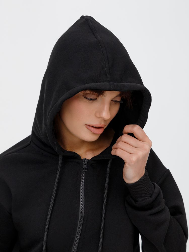 Толстовка унисекс оверсайз на молнии Zippy Terry, черная Толстовка унисекс оверсайз на молнии Zippy Terry, черная