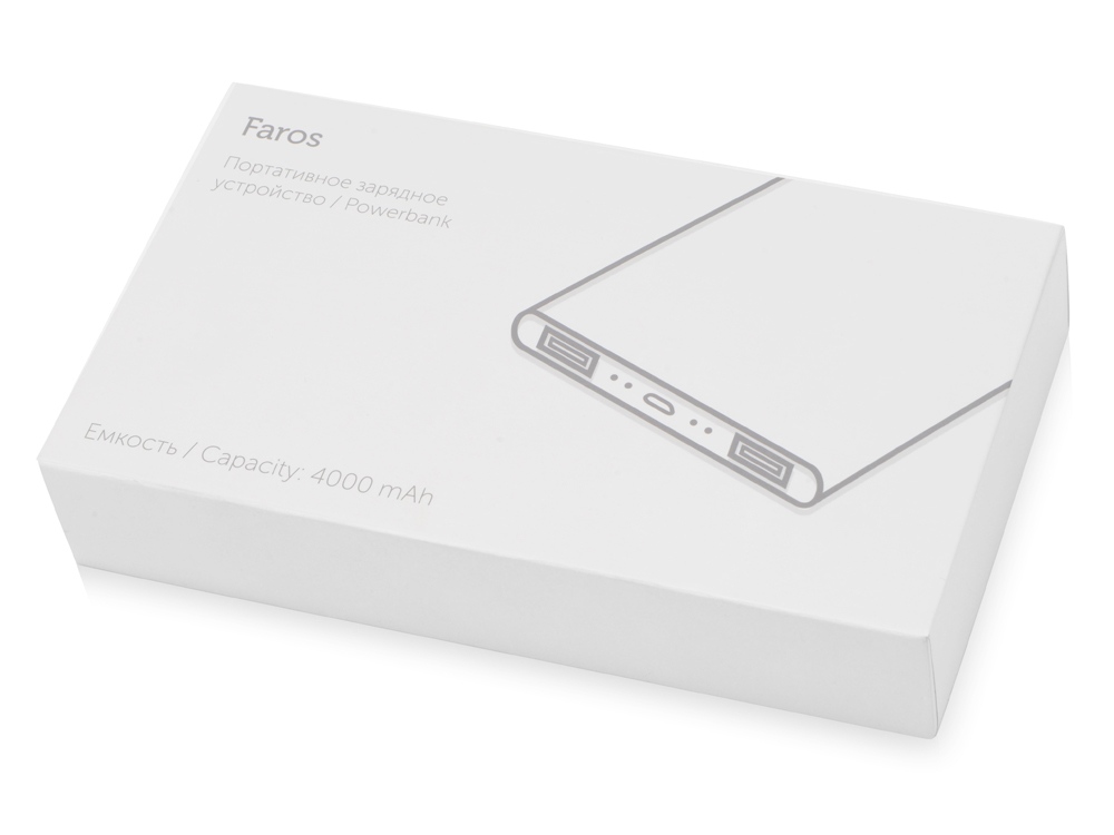Внешний аккумулятор с подсветкой логотипа Faros, soft-touch, 4000 mAh Внешний аккумулятор с подсветкой логотипа Faros, soft-touch, 4000 mAh