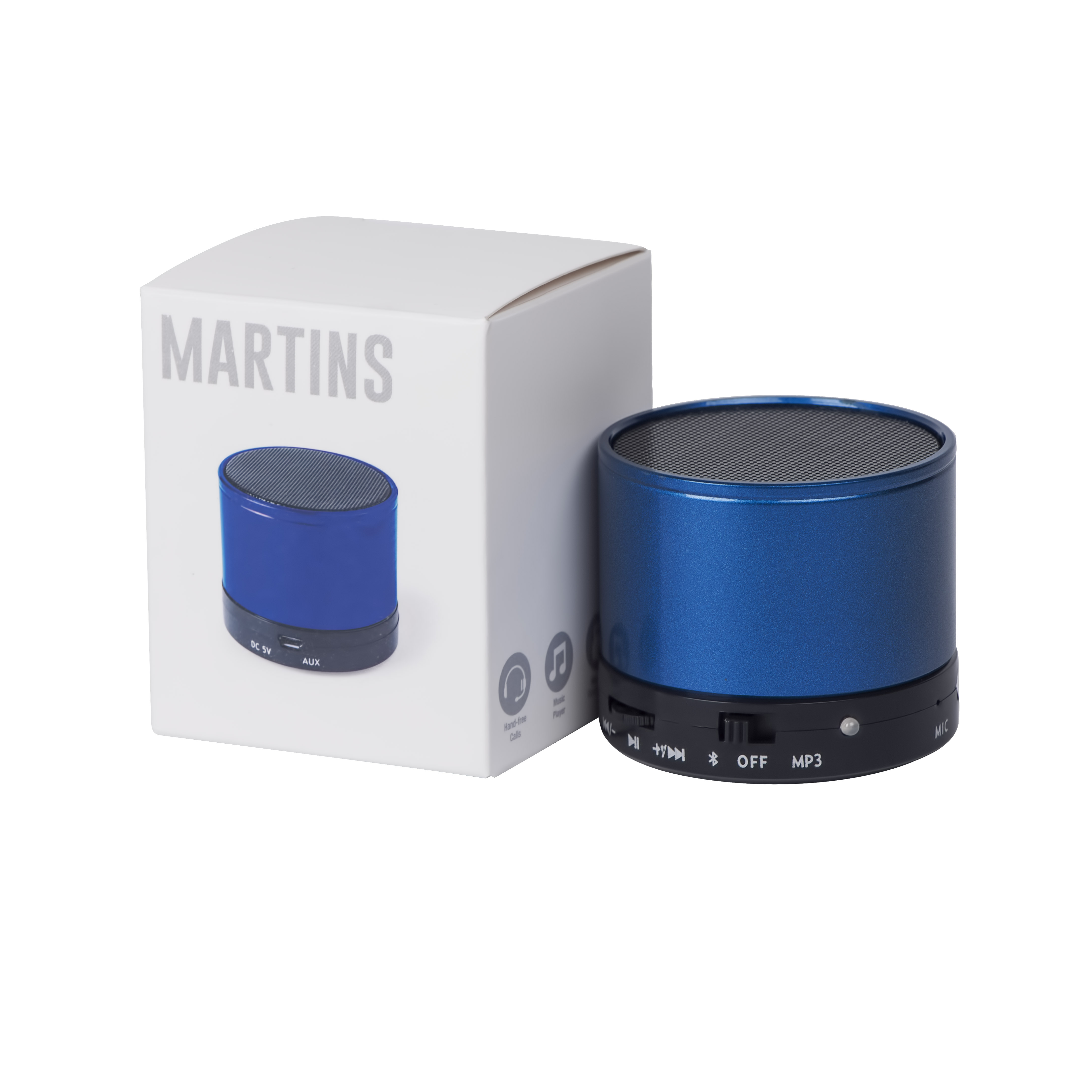 Портативная bluetooth-колонка "Martins", синий, 5,9х5 см,пластик,металл