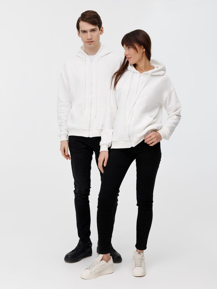 Толстовка унисекс оверсайз на молнии Zippy Terry, белая Толстовка унисекс оверсайз на молнии Zippy Terry, белая