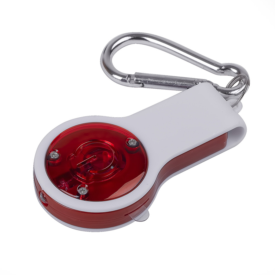 Брелок FLOYKIN со свистком, фонариком, светоотражателем  на карабине, красный с белым, 3,7х6,7х1,5см