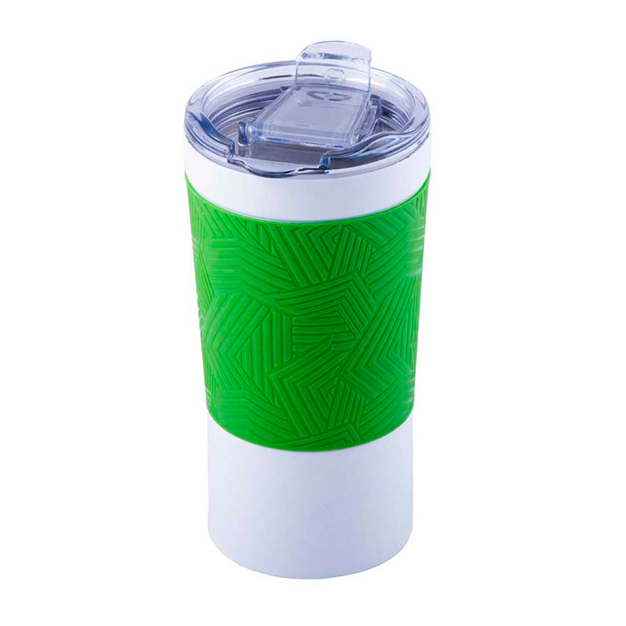 Термокружка вакуумная 'Funny" белая, зеленая, силикон