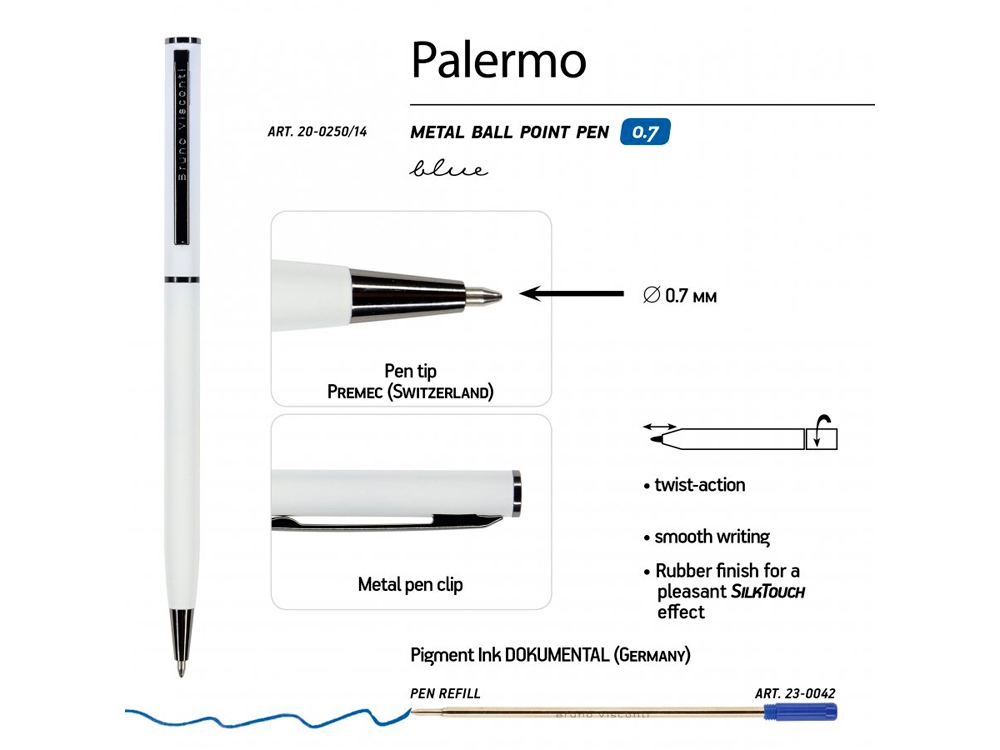 Ручка металлическая шариковая Palermo, софт-тач