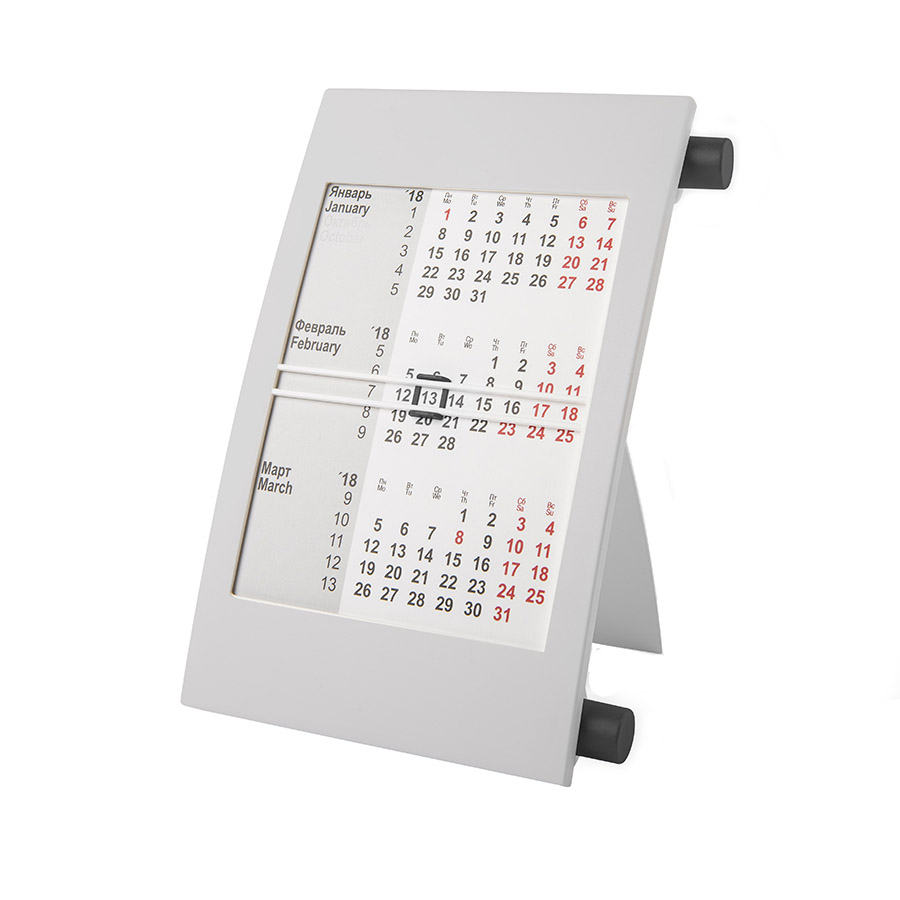 Календарь настольный на 2 года; серый с черным; 18х11 см; пластик; шелкография, тампопечать