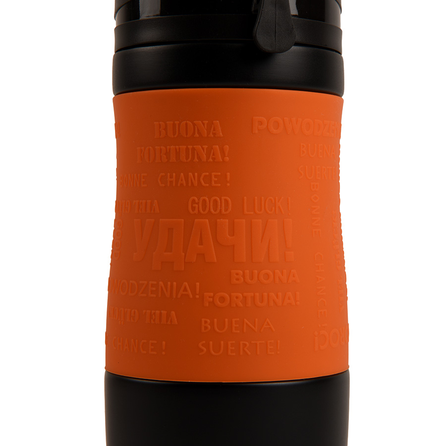 Термокружка вакуумная "УДАЧА",  400 мл, оранжевый, металл/силикон