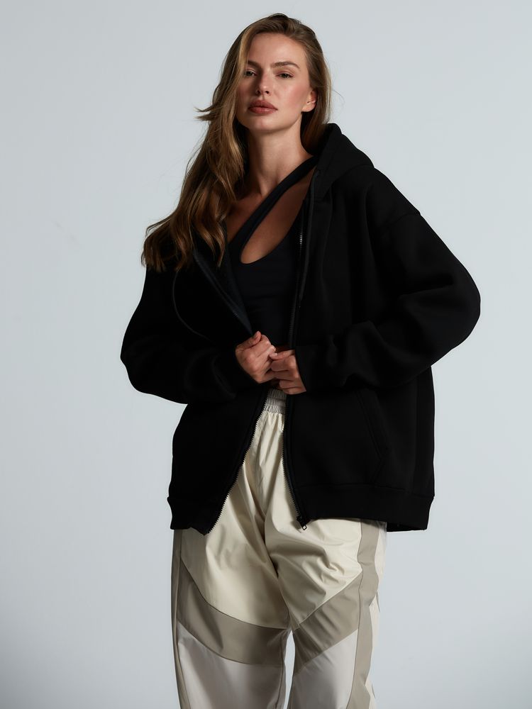 Толстовка унисекс оверсайз Zippy, черная Толстовка унисекс оверсайз Zippy, черная