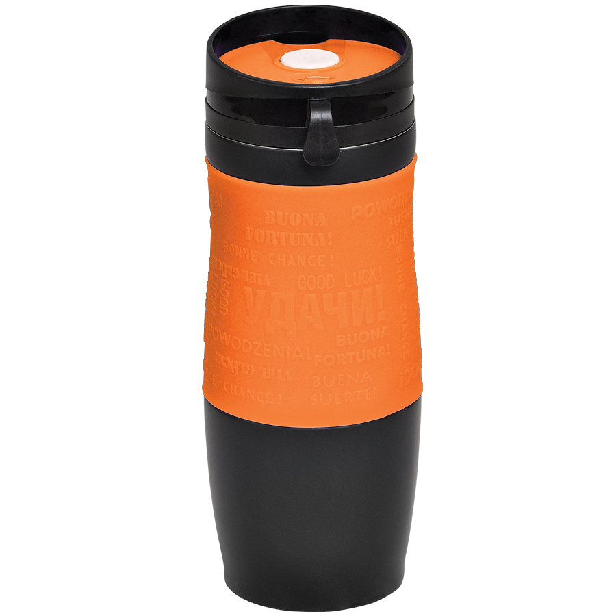 Термокружка вакуумная "УДАЧА",  400 мл, оранжевый, металл/силикон