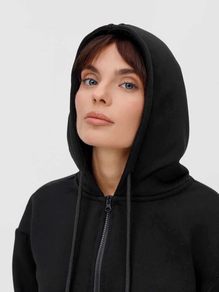 Толстовка унисекс оверсайз на молнии Zippy Terry, черная Толстовка унисекс оверсайз на молнии Zippy Terry, черная