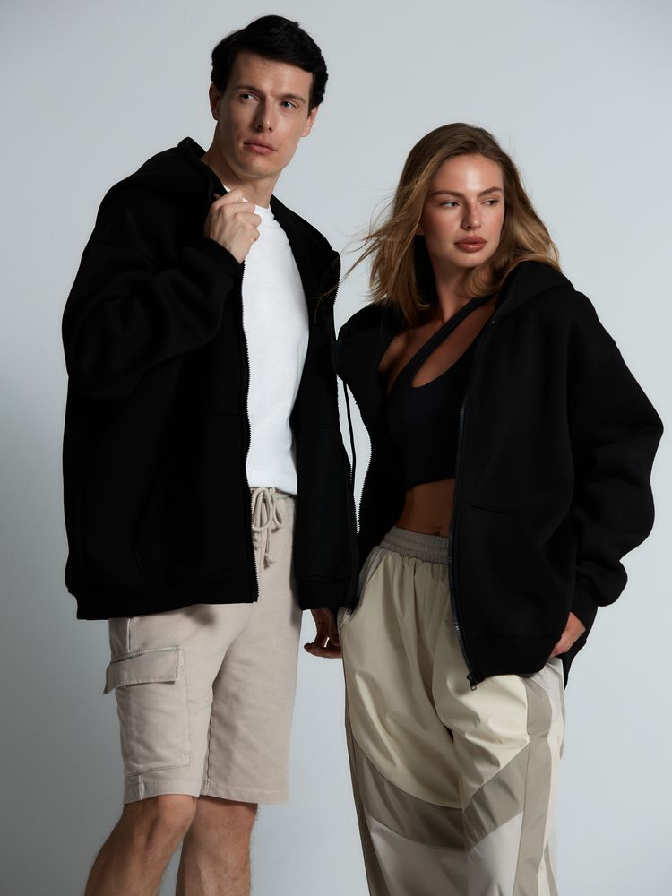 Толстовка унисекс оверсайз Zippy, черная Толстовка унисекс оверсайз Zippy, черная