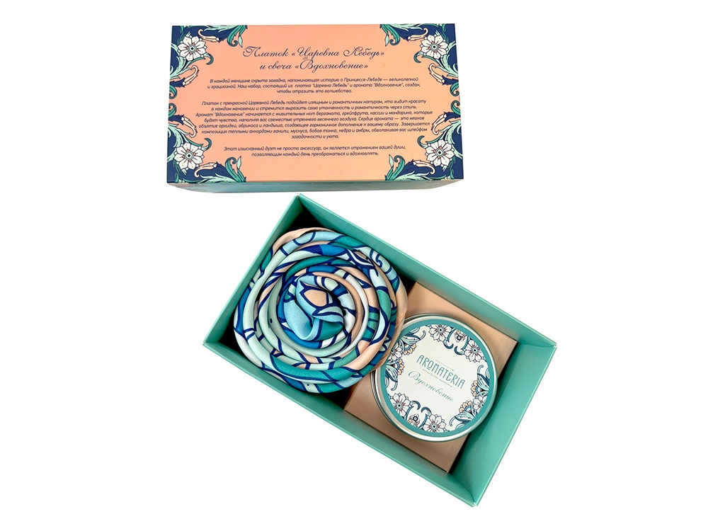 Набор: платок Русский полевой букет и свеча Цветы и травы