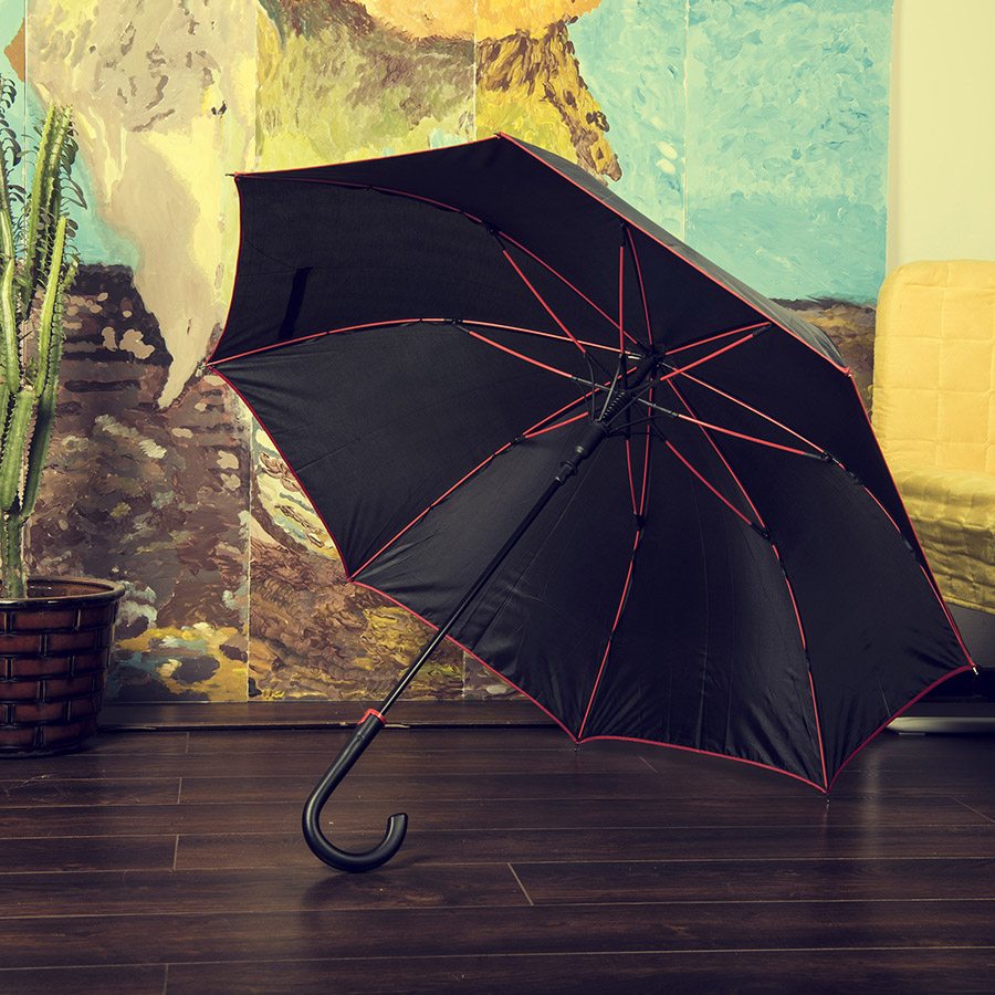 Зонт-трость "Back to black", полуавтомат, 100% полиэстер, черный с оранжевым