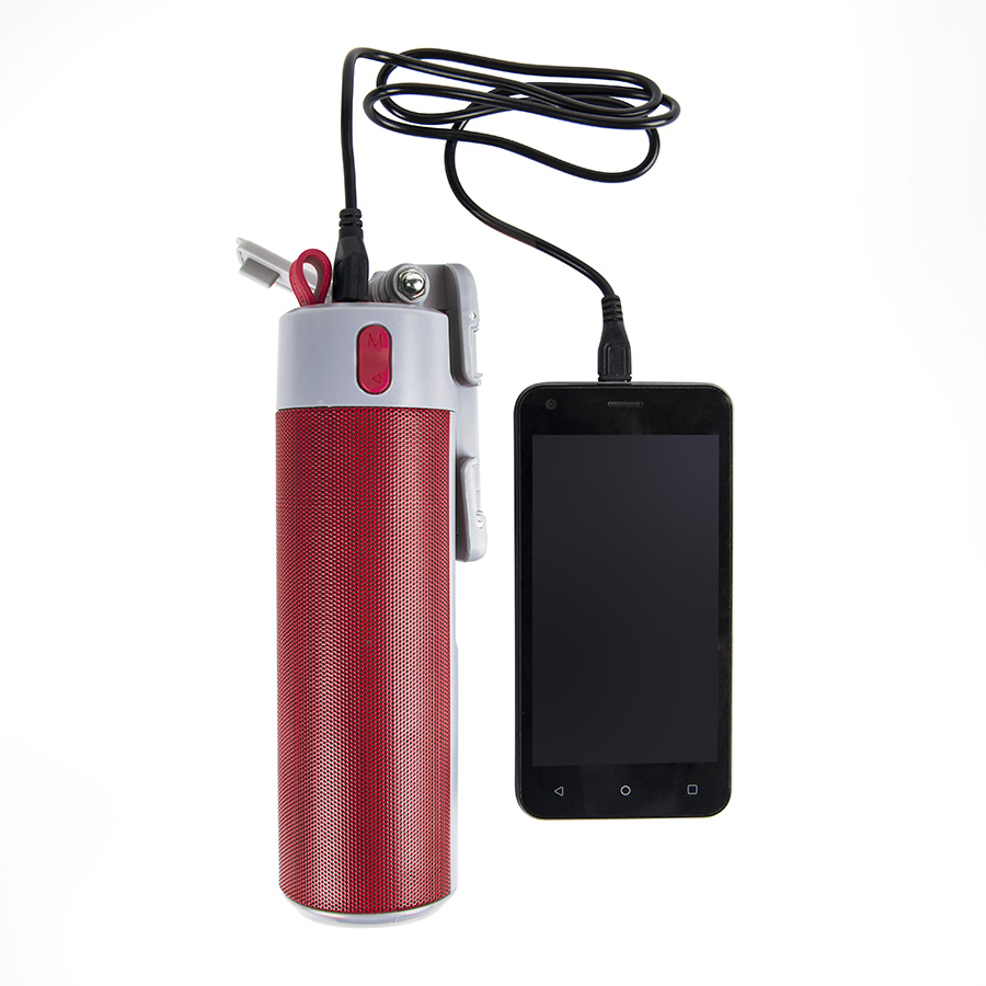Bluetooth колонка с зарядным устройством(2000mAh) и моноподом"Turbo Tube",красный с серым,18х5,5х5,3