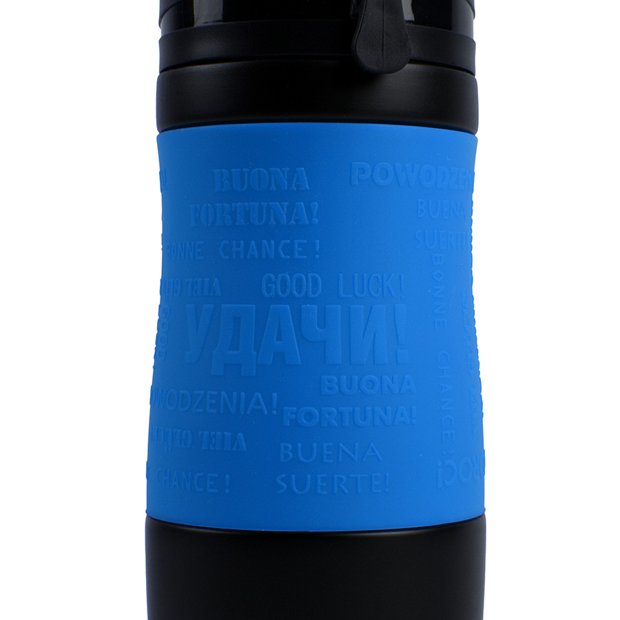 Термокружка вакуумная "УДАЧА",  400 мл,  синий, металл/силикон