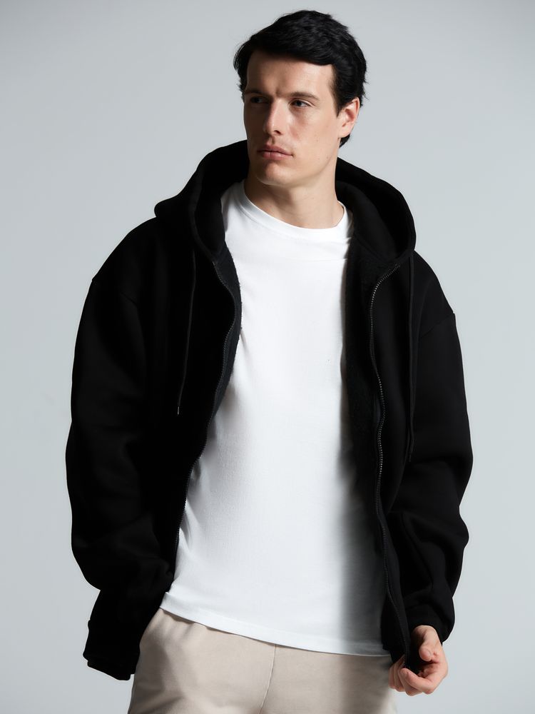 Толстовка унисекс оверсайз Zippy, черная Толстовка унисекс оверсайз Zippy, черная