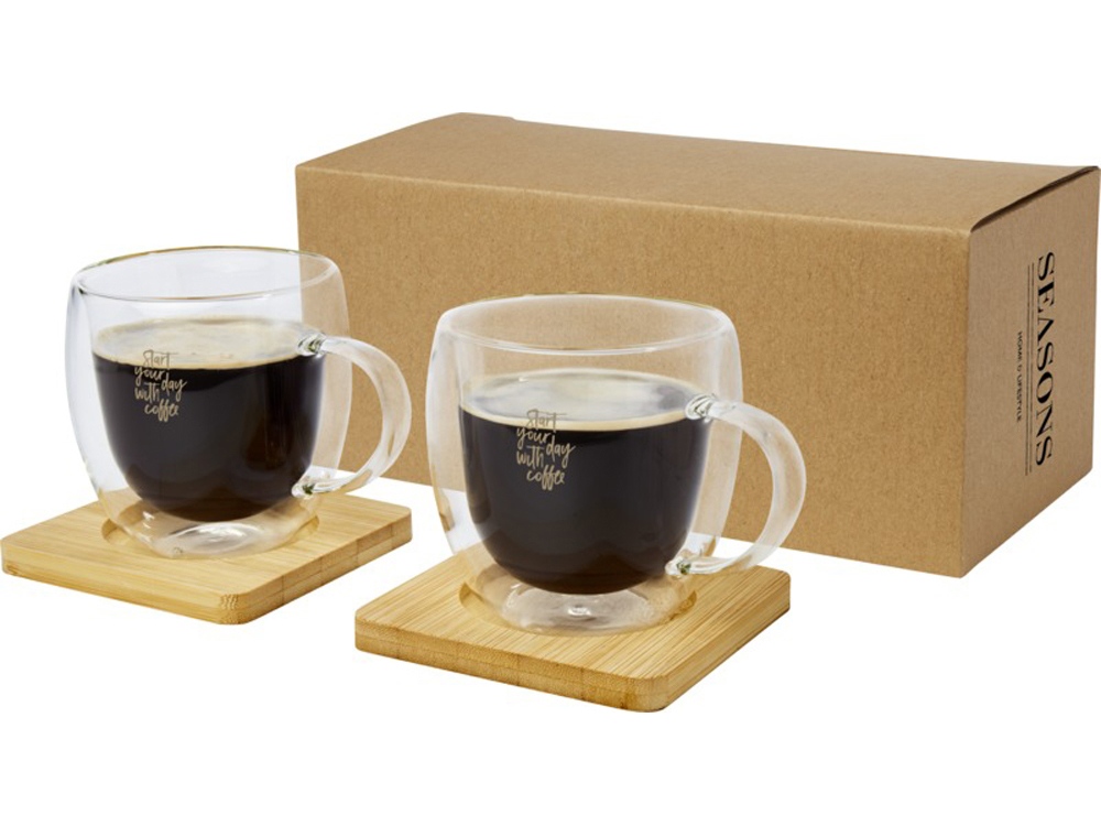 Стеклянный стакан Manti с двойными стенками и подставкой, 250 мл, 2 шт