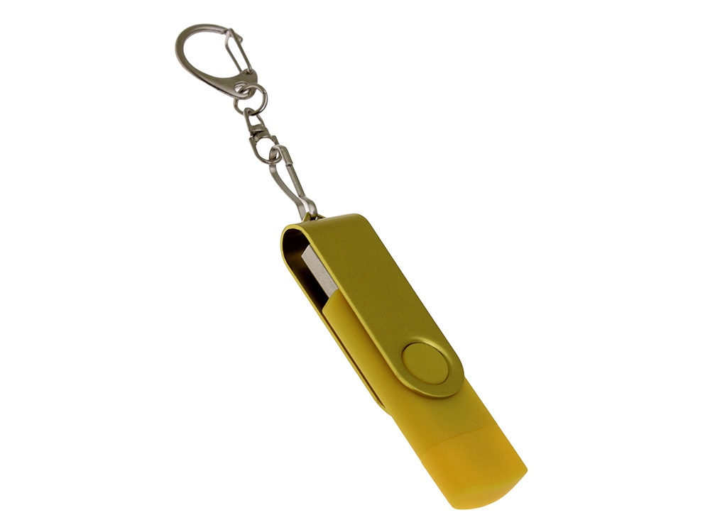 USB 2.0- флешка на 16 Гб с поворотным механизмом и дополнительным разъемом Type-C