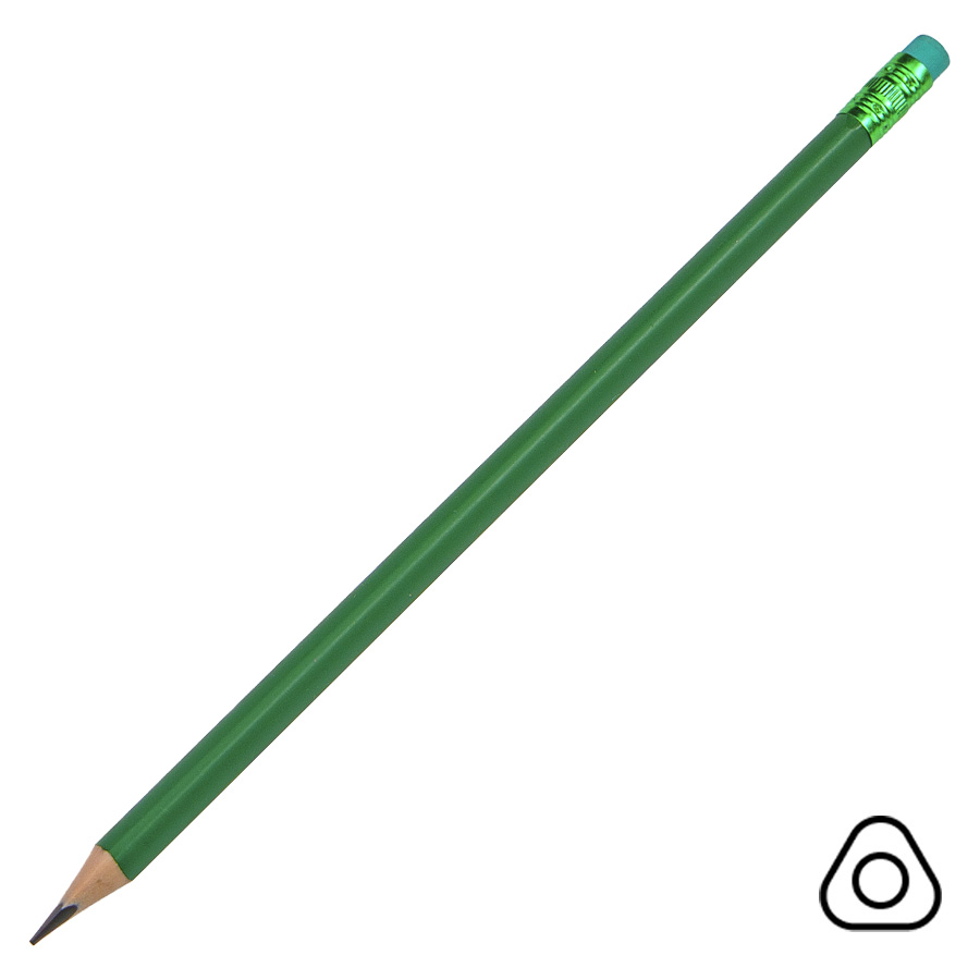 Карандаш чернографитный трехгранный TRINITY с ластиком, пластиковый, HB, зеленый