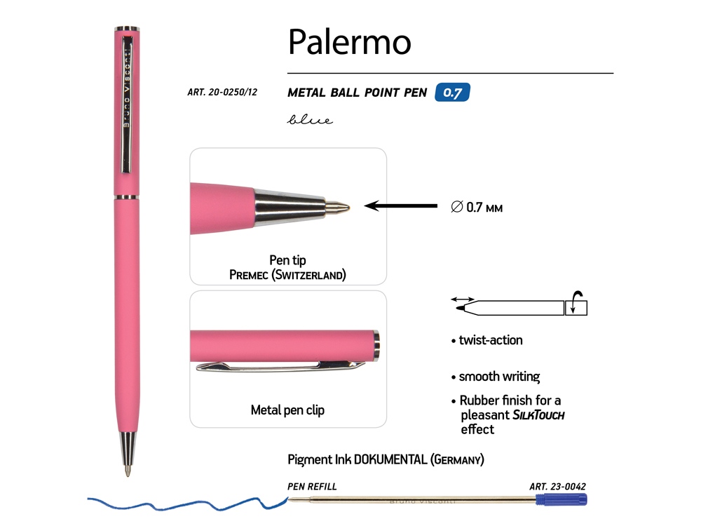 Ручка металлическая шариковая Palermo, софт-тач