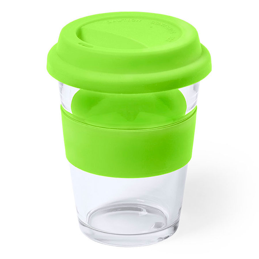 Стакан DURNOX с силиконовой крышкой, прозрачный с синим, 350мл, 12,4х9,5см, стекло, силикон