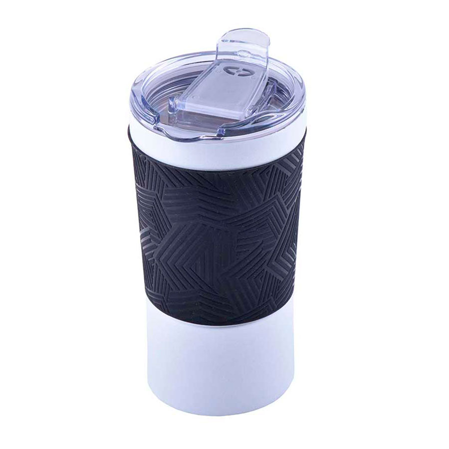 Термокружка вакуумная 'Funny" белая, зеленая, силикон