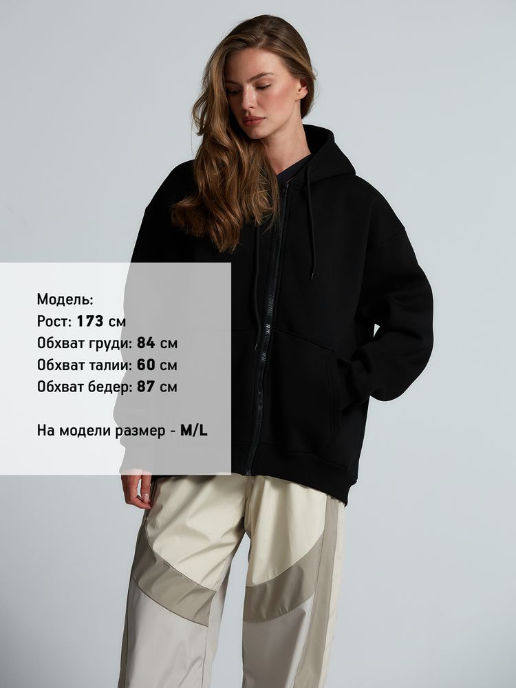 Толстовка унисекс оверсайз Zippy, черная Толстовка унисекс оверсайз Zippy, черная