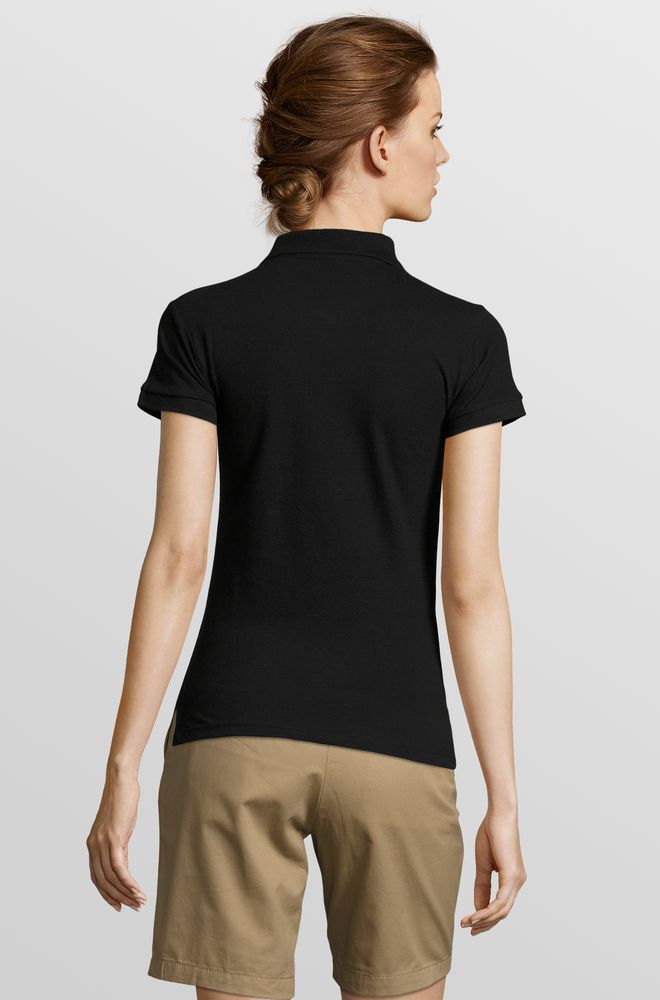 Рубашка поло женская People 210, черная Рубашка поло женская People 210, черная
