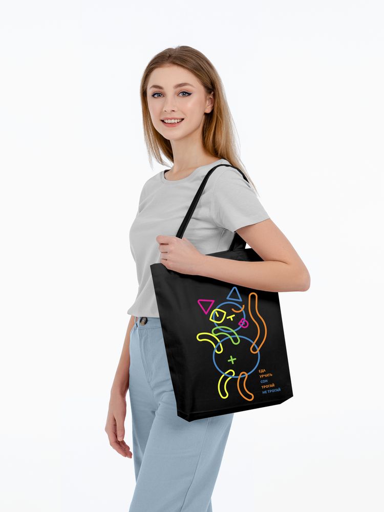 Холщовая сумка с термонаклейками «Собери кота», черная