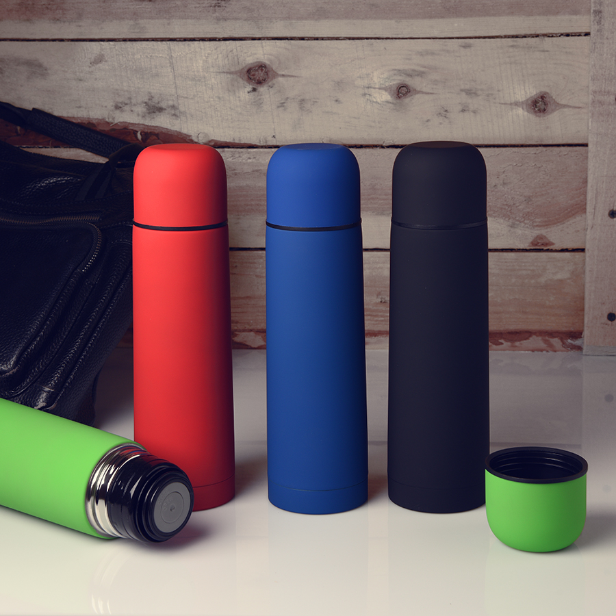 Термос вакуумный "Flask",сталь с покрытием софт тач, красный, 500 мл.