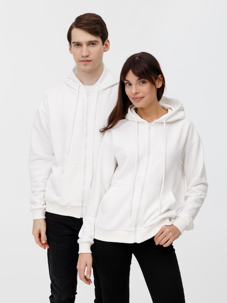 Толстовка унисекс оверсайз на молнии Zippy Terry, белая Толстовка унисекс оверсайз на молнии Zippy Terry, белая