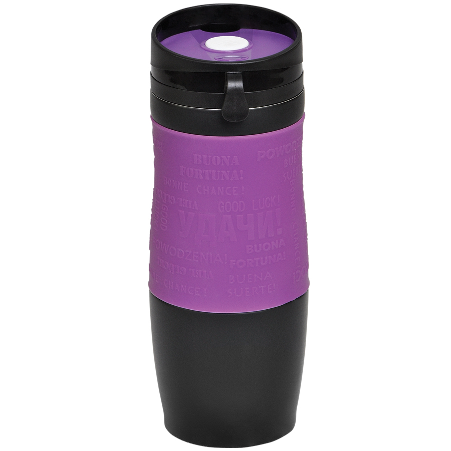 Термокружка вакуумная "УДАЧА",  400 мл,  фиолетовый, металл/силикон