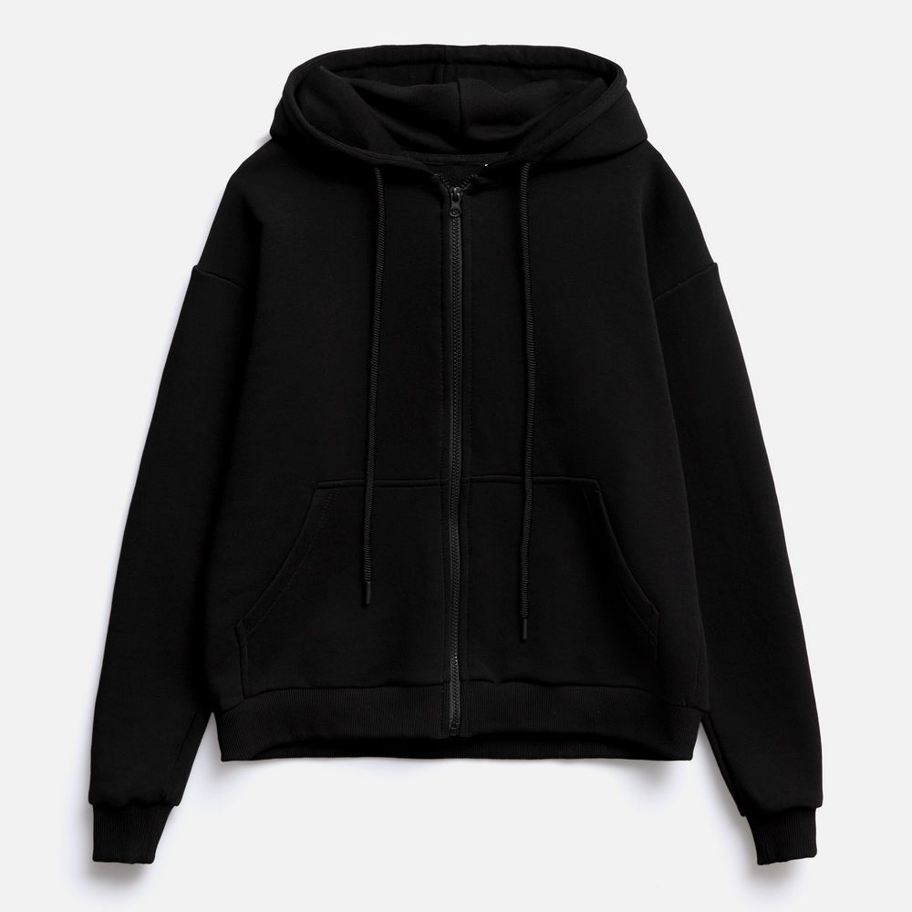 Толстовка унисекс оверсайз на молнии Zippy Terry, черная Толстовка унисекс оверсайз на молнии Zippy Terry, черная