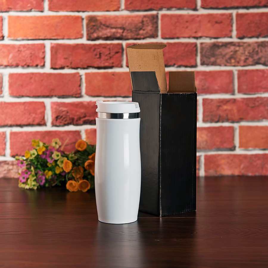 Термокружка вакуумная дорожная "Фантазия-2";  400 мл;  белый  металл