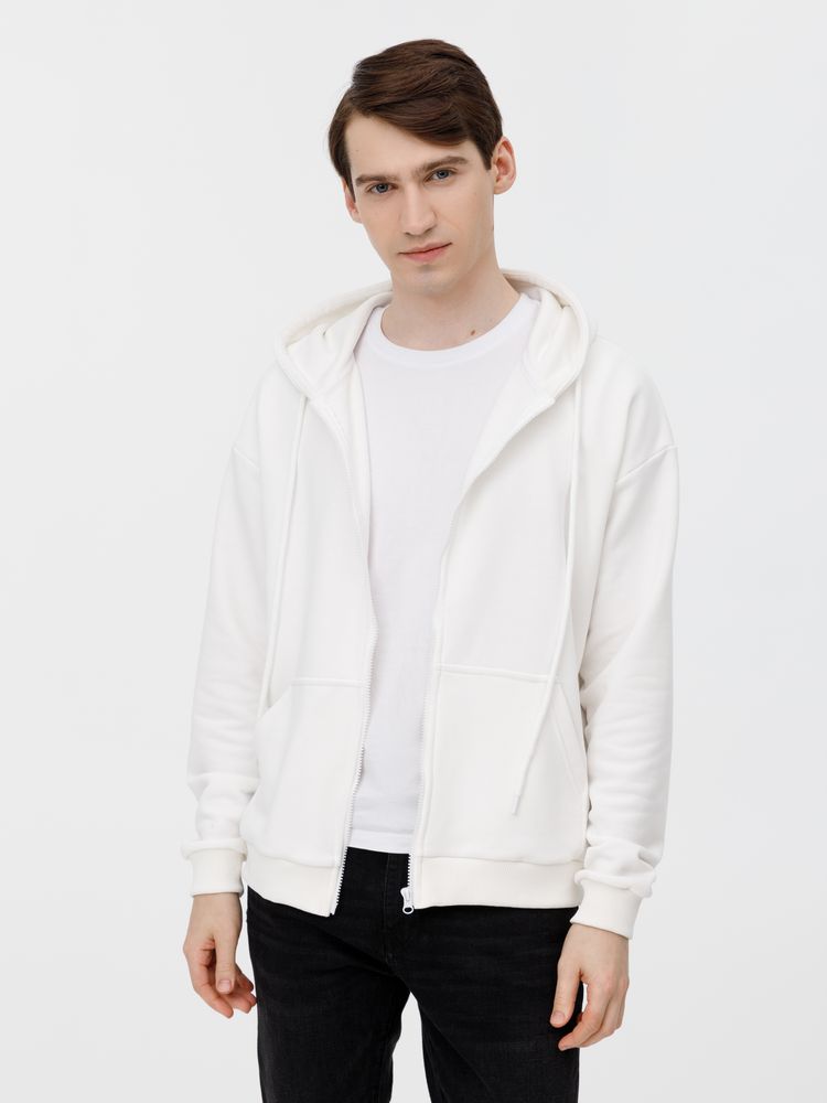 Толстовка унисекс оверсайз на молнии Zippy Terry, белая Толстовка унисекс оверсайз на молнии Zippy Terry, белая