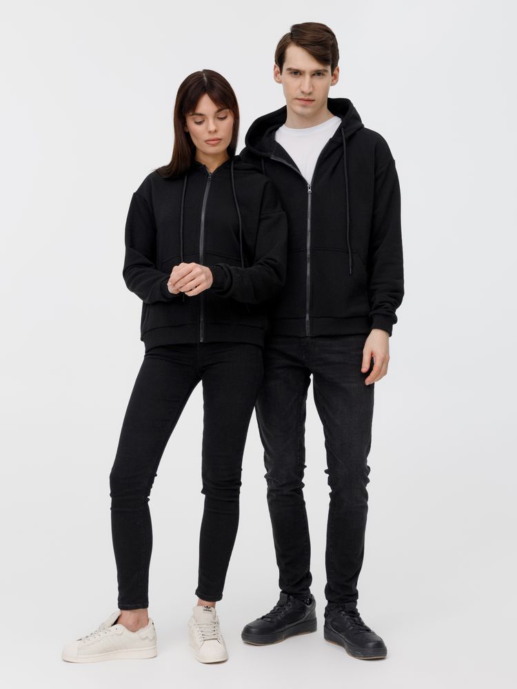 Толстовка унисекс оверсайз на молнии Zippy Terry, черная Толстовка унисекс оверсайз на молнии Zippy Terry, черная