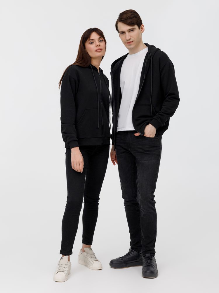 Толстовка унисекс оверсайз на молнии Zippy Terry, черная Толстовка унисекс оверсайз на молнии Zippy Terry, черная
