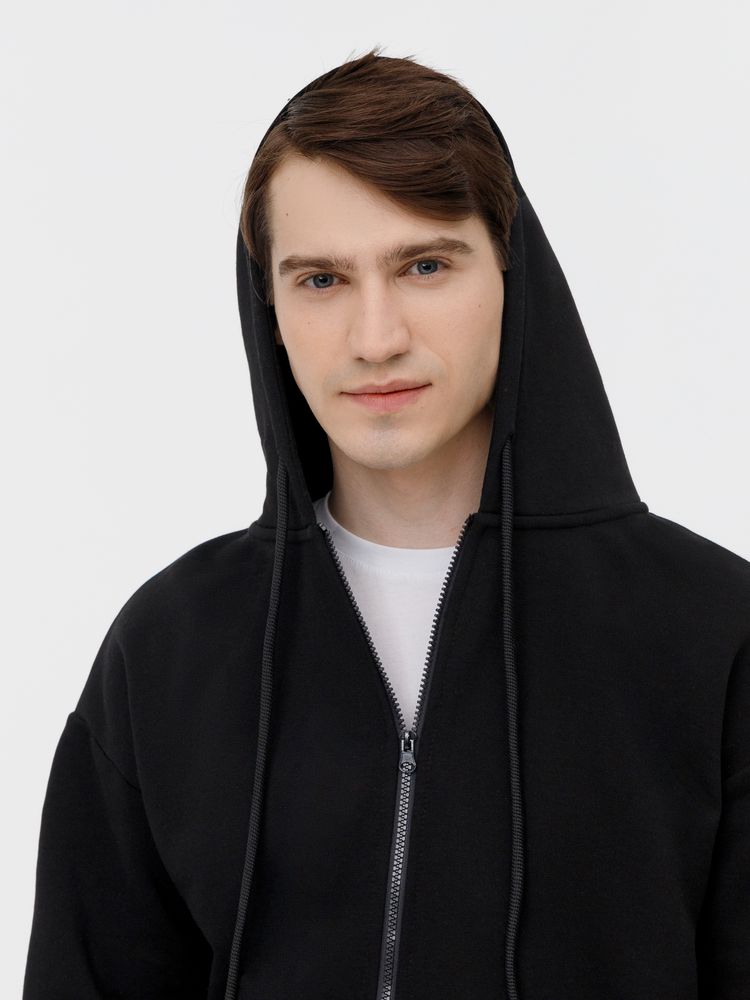 Толстовка унисекс оверсайз на молнии Zippy Terry, черная Толстовка унисекс оверсайз на молнии Zippy Terry, черная